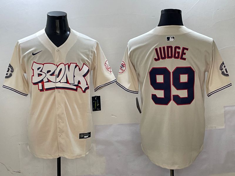 Men New York Yankees 99 Judge Cream four generations Joint Name 2025 Nike MLB Jersey style 411
